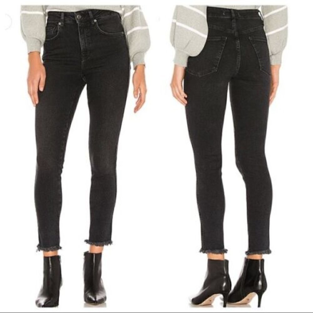 Free People‎ We the Free Black High Rise Raw Hem Skinny Jeans 28